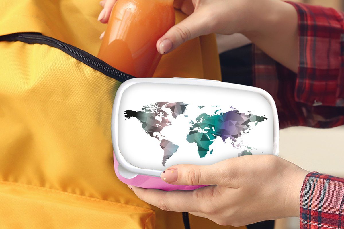 rosa - Farben für MuchoWow - Weltkarte (2-tlg), Mädchen, Erwachsene, Abstrakt Lunchbox - - Jungen Mädchen, Kunststoff Kinder, Kinder Kunststoff, Brotbox - Snackbox, Brotdose