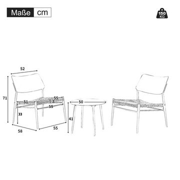 FUROKOY Gartenlounge-Set Sitzgruppe Gartenmöbel-Set 3-tlg. für Balkon, Terrasse, (Balkonset UV-Schutz, wasserdicht und korrosionsbeständig), (3-tlg), Balkonset, 1 Tisch und 2 Stühle,Kissen aus PE-Rattan-Stroh
