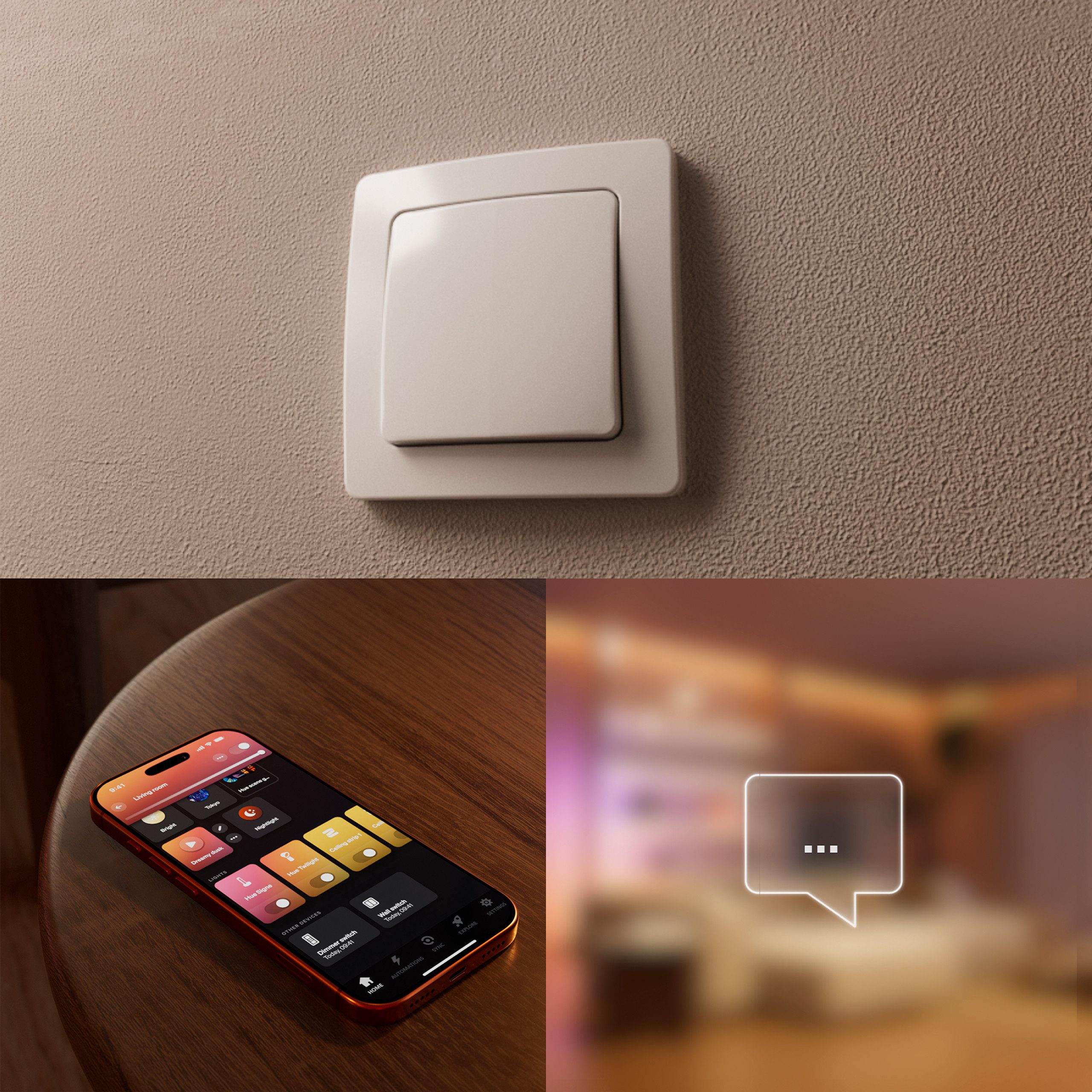 Philips Hue Schalter Wandschaltermodul, für Hue Lampen, Netzbetrieb (Packung, 1-St), Individuelle Steuerung, App‑ & Sprachsteuerung, 1er‑Pack