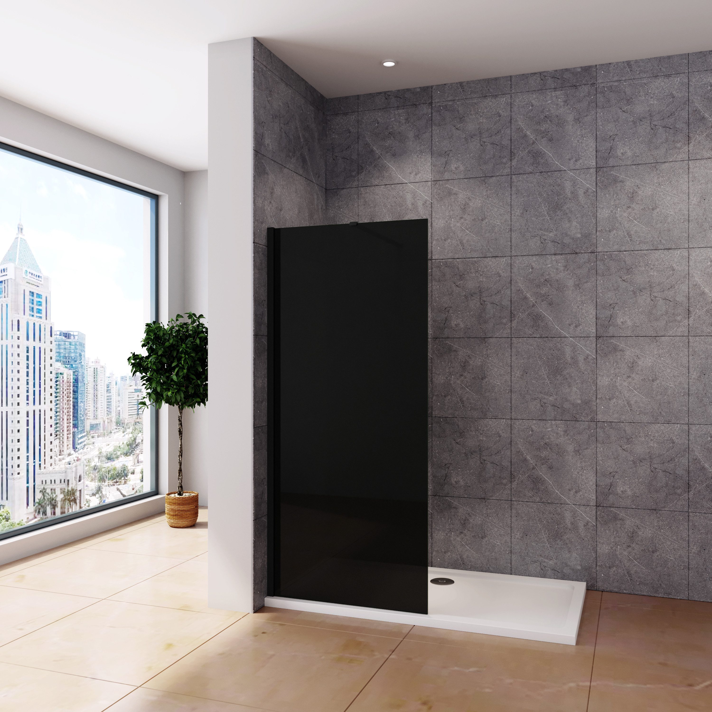 Duschparadies Duschwand 8mm Rauchglas walk in Dusche freistehende Duschwand Trenwand, Einscheibensicherheitsglas, (Set), NanoGlas