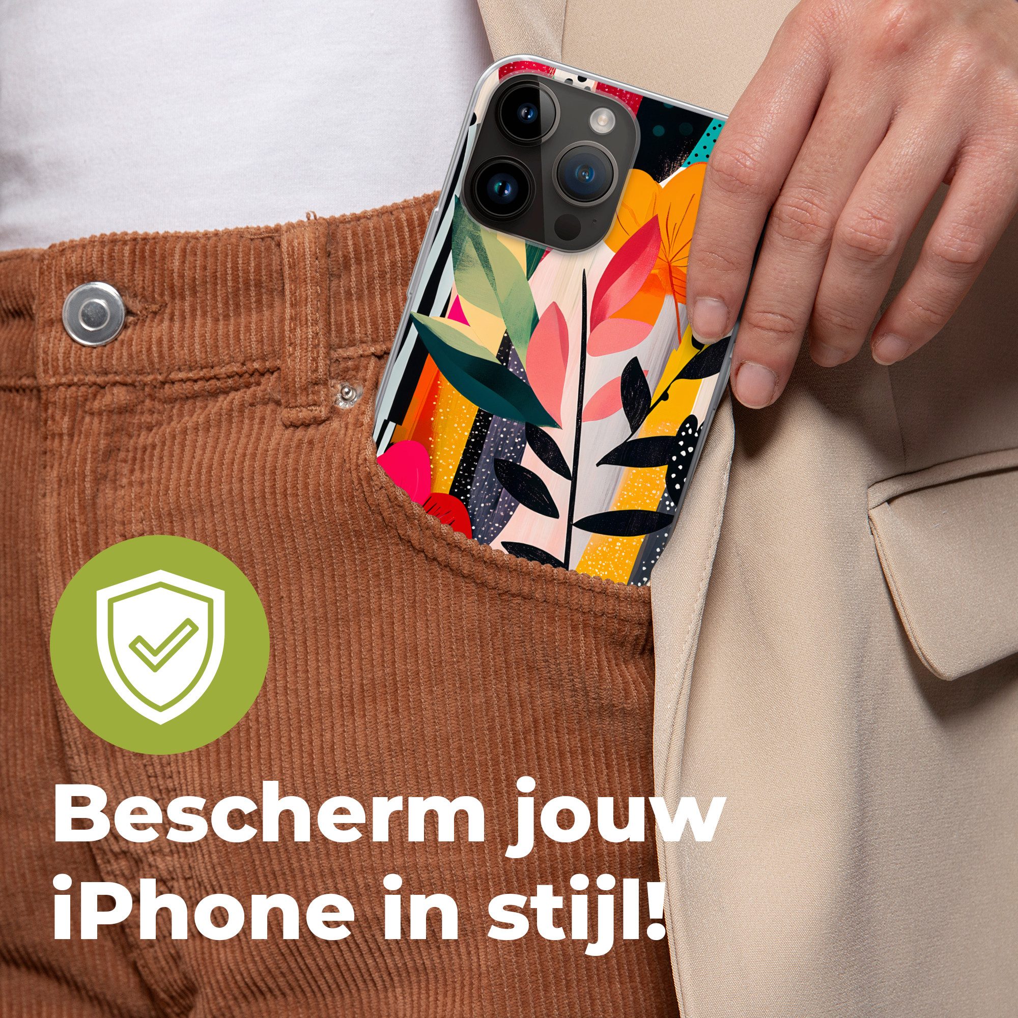 MuchoWow Handyhülle für Apple iPhone 14 Pro Max Blumen - Blätter - Abstrakt - Farbenfroh, Smartphone-Bumper, Print, Handy Schutzhülle Dünn