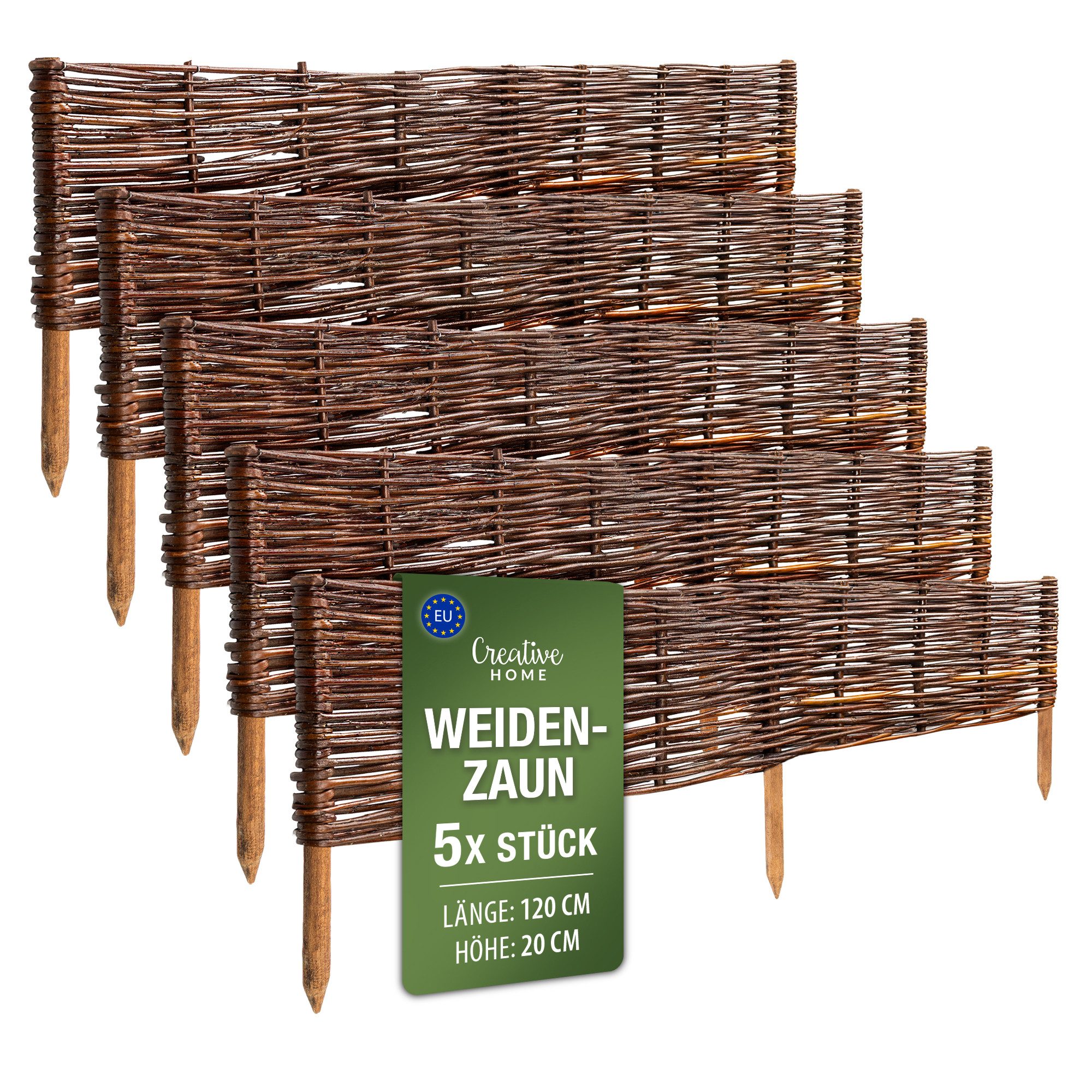 Creative Home Weidenzaun Beeteinfassung Weide Weidenzaun 5er Set Gartenzaun