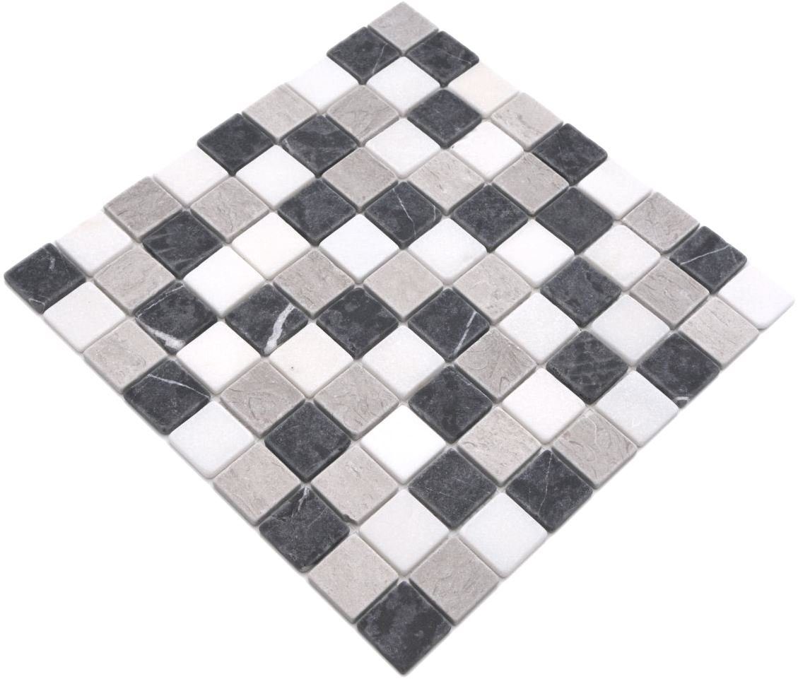 Mosani Mosaikfliesen Marmor Mosaik Fliese Naturstein beige grau schwarz Wand