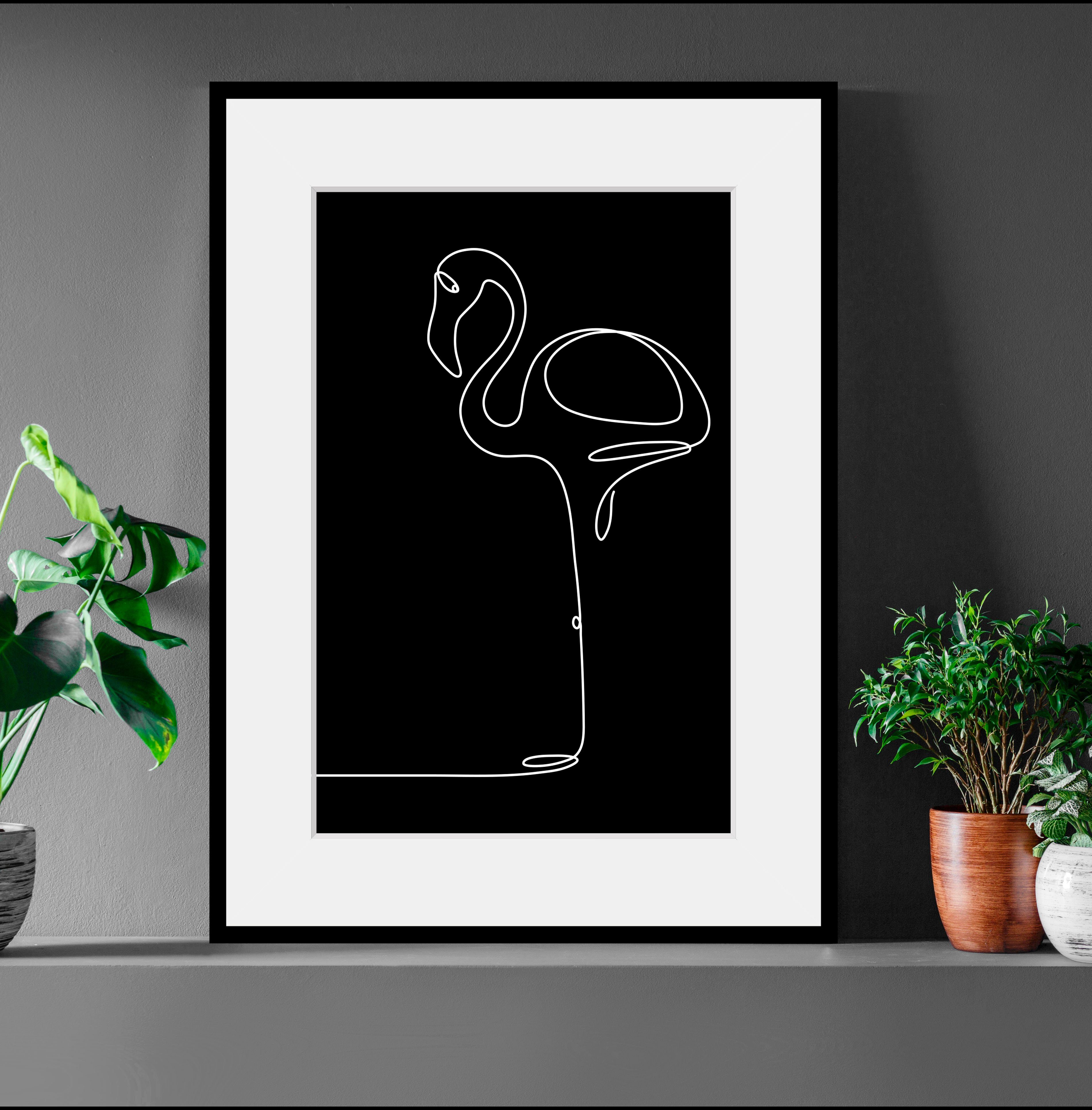 queence Bild Stine, Flamingos, Kunst, Schwarz-Weiß (1 St), HD Premium Poster-Druck inkl. Holzrahmen