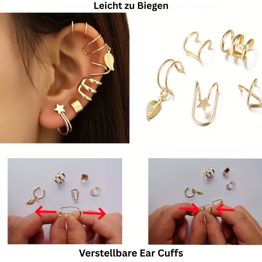 XCOAST Ohrring-Set 11-teiliges Ohr-Cuffs Set Silber – Clip-Ohrringe ohne Piercing (vielseitig kombinierbar, 11-teiliges Set), schmuck set geschenk damen – Bild 5 von 5