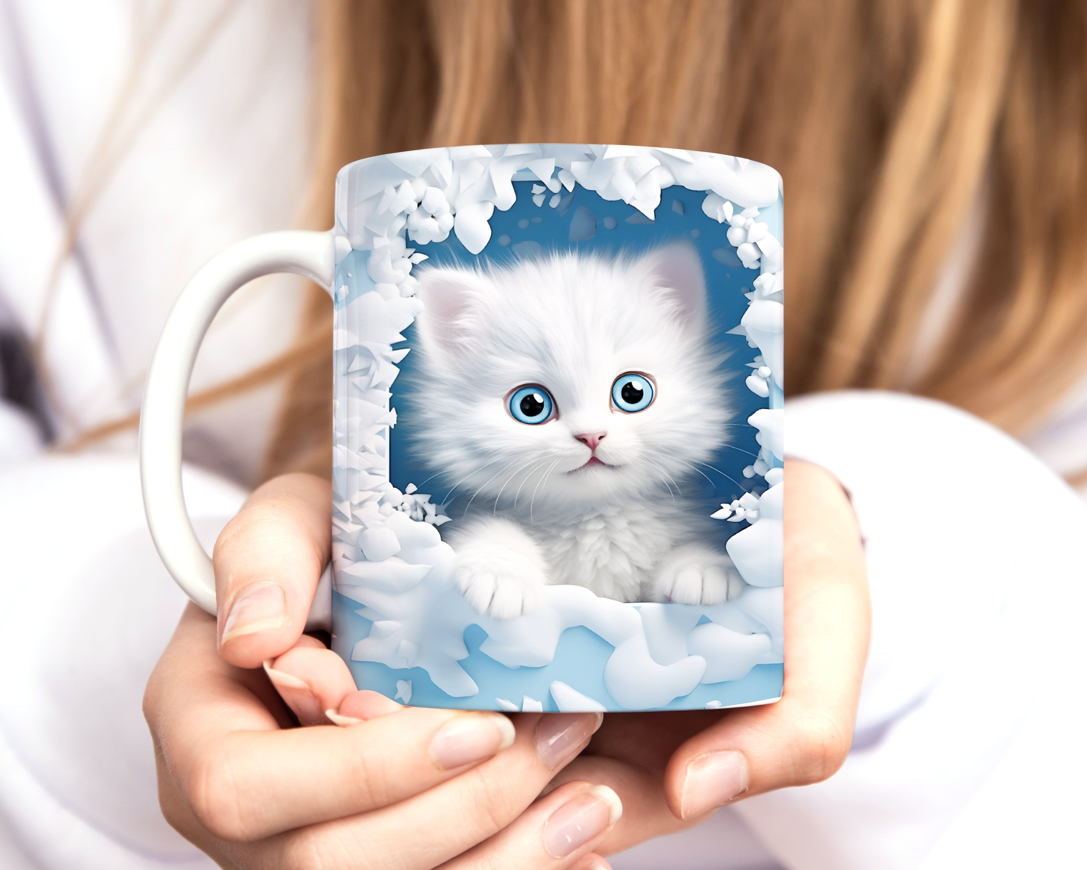 MoonWorks Tasse Tasse Weihnachten 3D Illusion Katze Schneemann Weihnachtsmann, Keramik – Bild 3 von 4