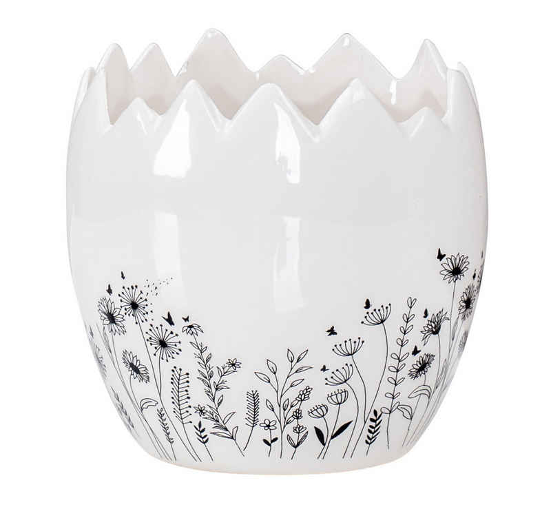 Levandeo® Blumentopf, Eierschale Deko Blumentopf H10cm Keramik Schwarz Weiß Blumenwiese