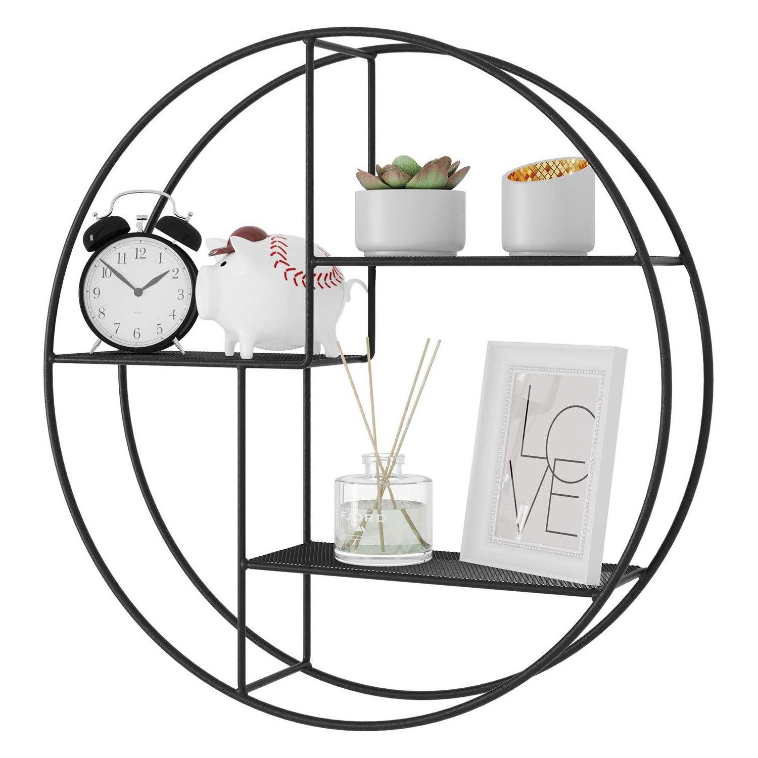 OSTWOLKE Wandregal Rundes Hängeregal mit 3 Ablagen für Aufbewahrung Wanddek günstig online kaufen