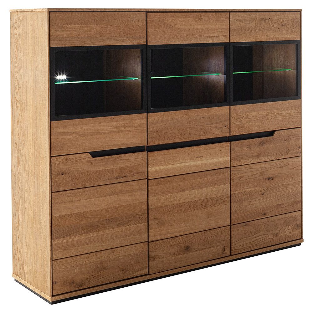 Lomadox Highboard AVESTA-06, in Eiche teilmassiv, 153 cm breit, inkl. LED-Beleuchtung