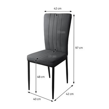 ML-DESIGN Stuhl Esszimmerstühle Set Ergonomischer mit Rückenlehne & Metallbeinen (4 St), 4x Küchenstühle mit Samt-Bezug Grau Kippsicher 42x40x97cm