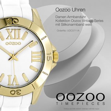 OOZOO Quarzuhr Oozoo Unisex Armbanduhr Vintage Series, Damen, Herrenuhr rund, groß (ca. 41mm) Silikonarmband weiß