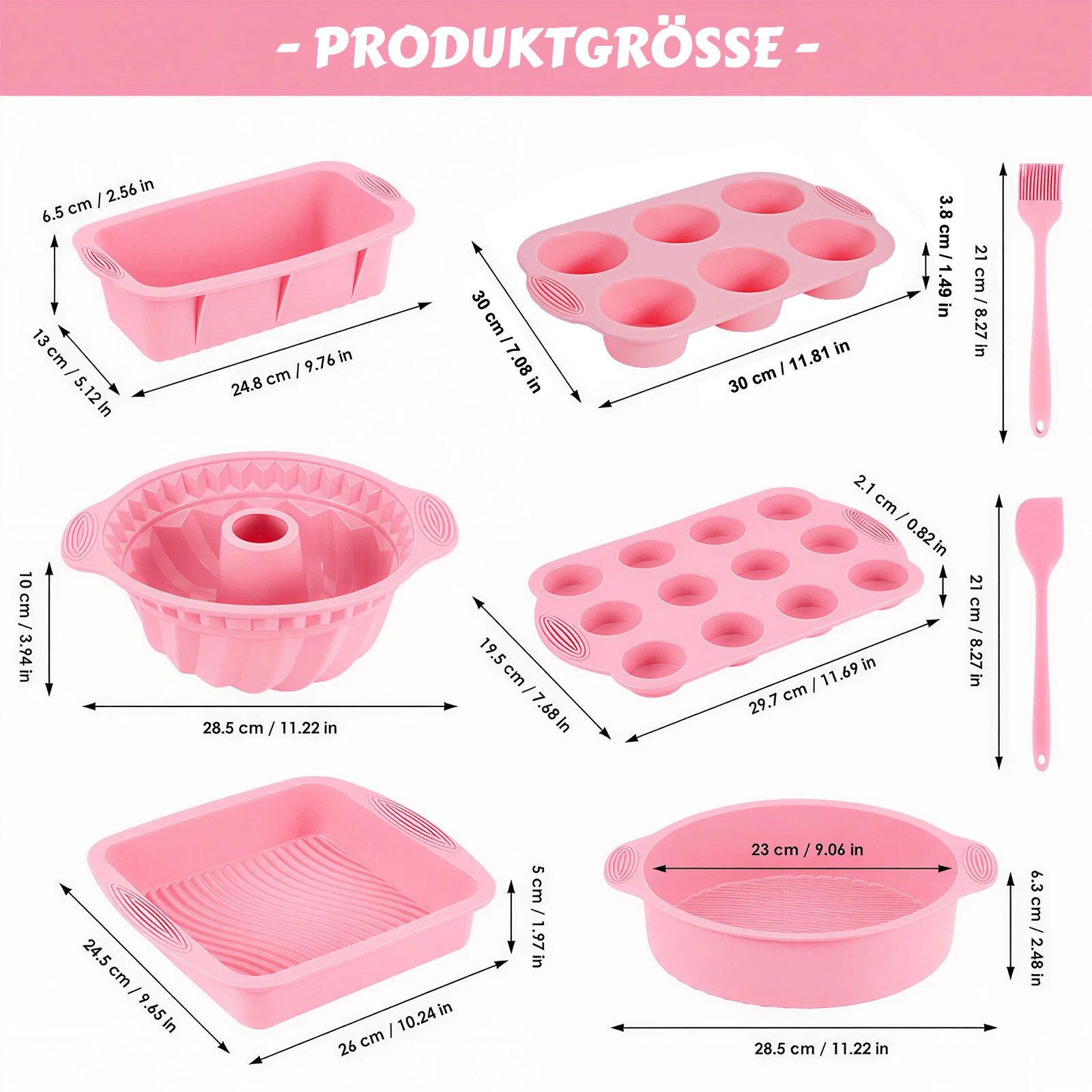 BlingBin Backform 8 Stück Silikon Backformen Set, Kuchenform Muffinform für Backen, (8er Set 8-tlg), Antihaft Springform mit Backpinsel Silikonspatel für Muffin Kuchen