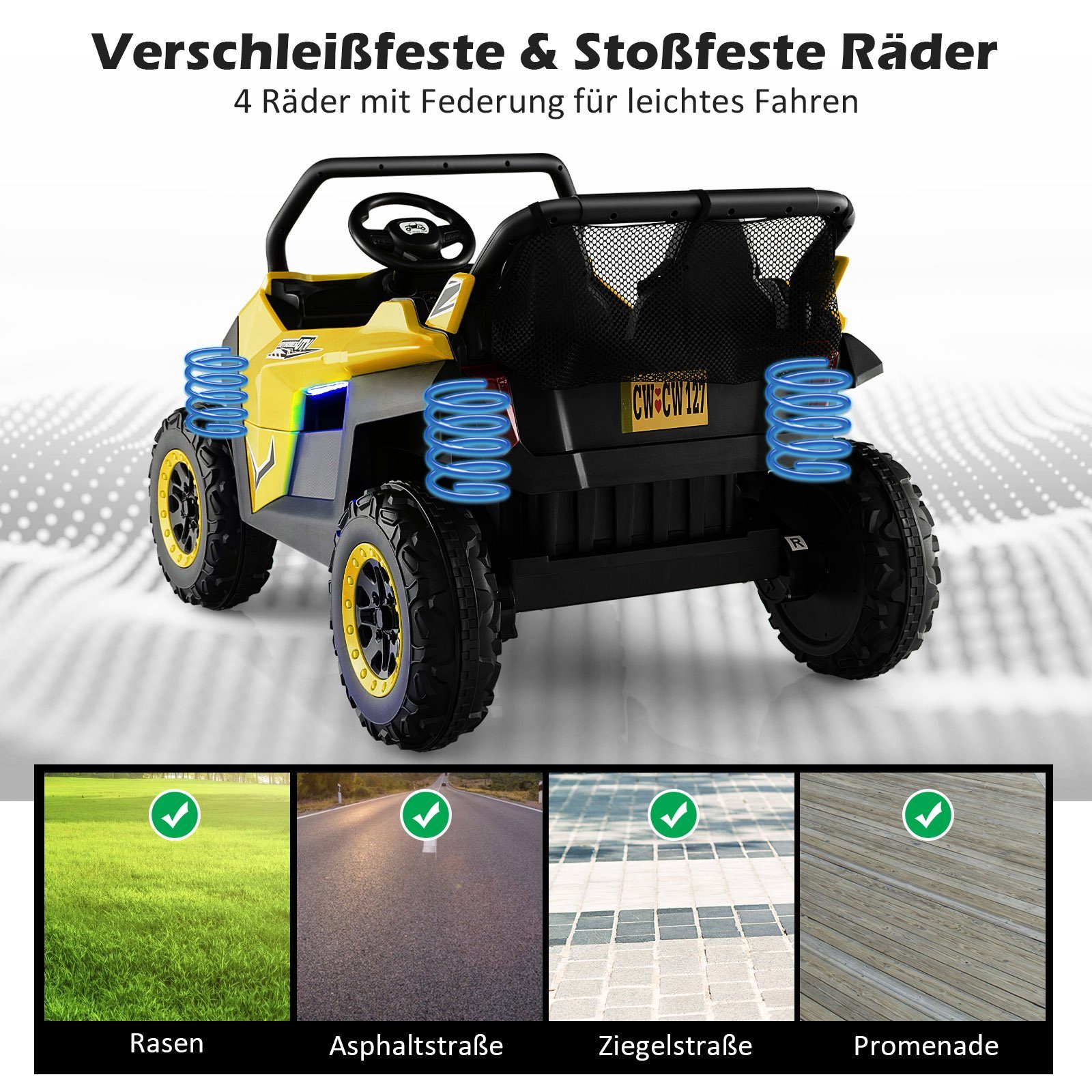 COSTWAY Elektro-Kinderauto 12V Kinderquad, 2 Sitzer, 2-4 km/h