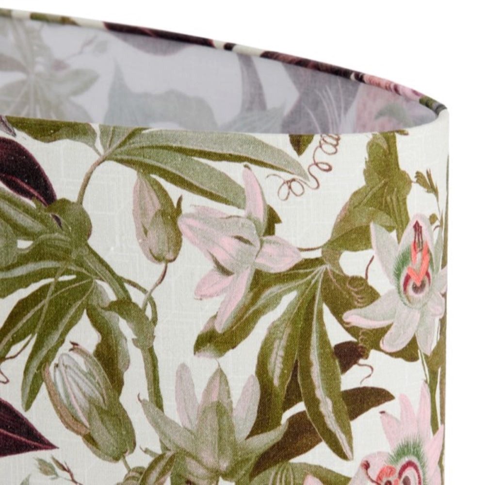 Dirk Davids Leuchten GmbH Lampenschirm Lampenschirm Oval in Velours Passionsblumen Weiß 45-45-22cm