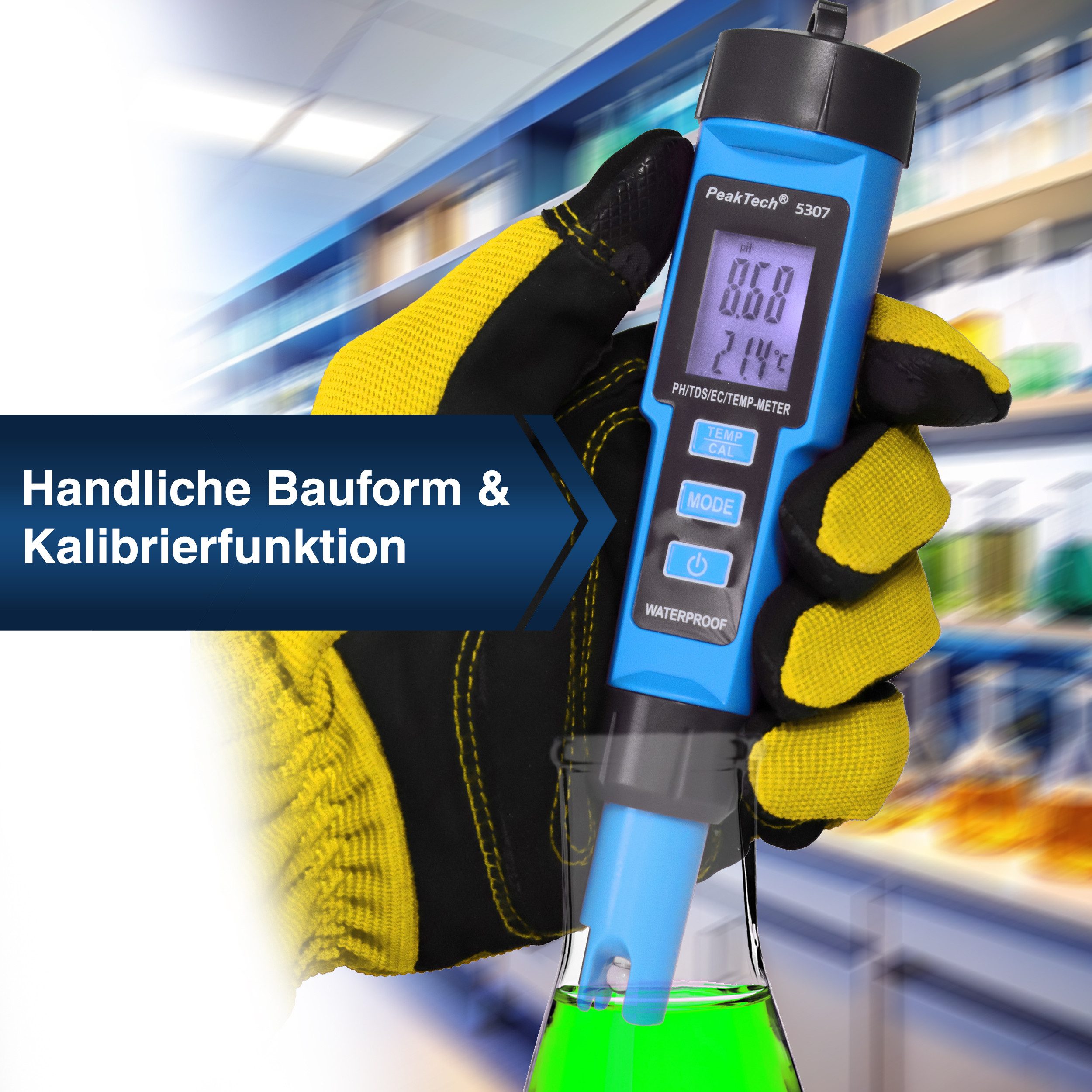 PeakTech Wassersensor 2 in 1 pH-Meter in Stiftform für pH/TEMP