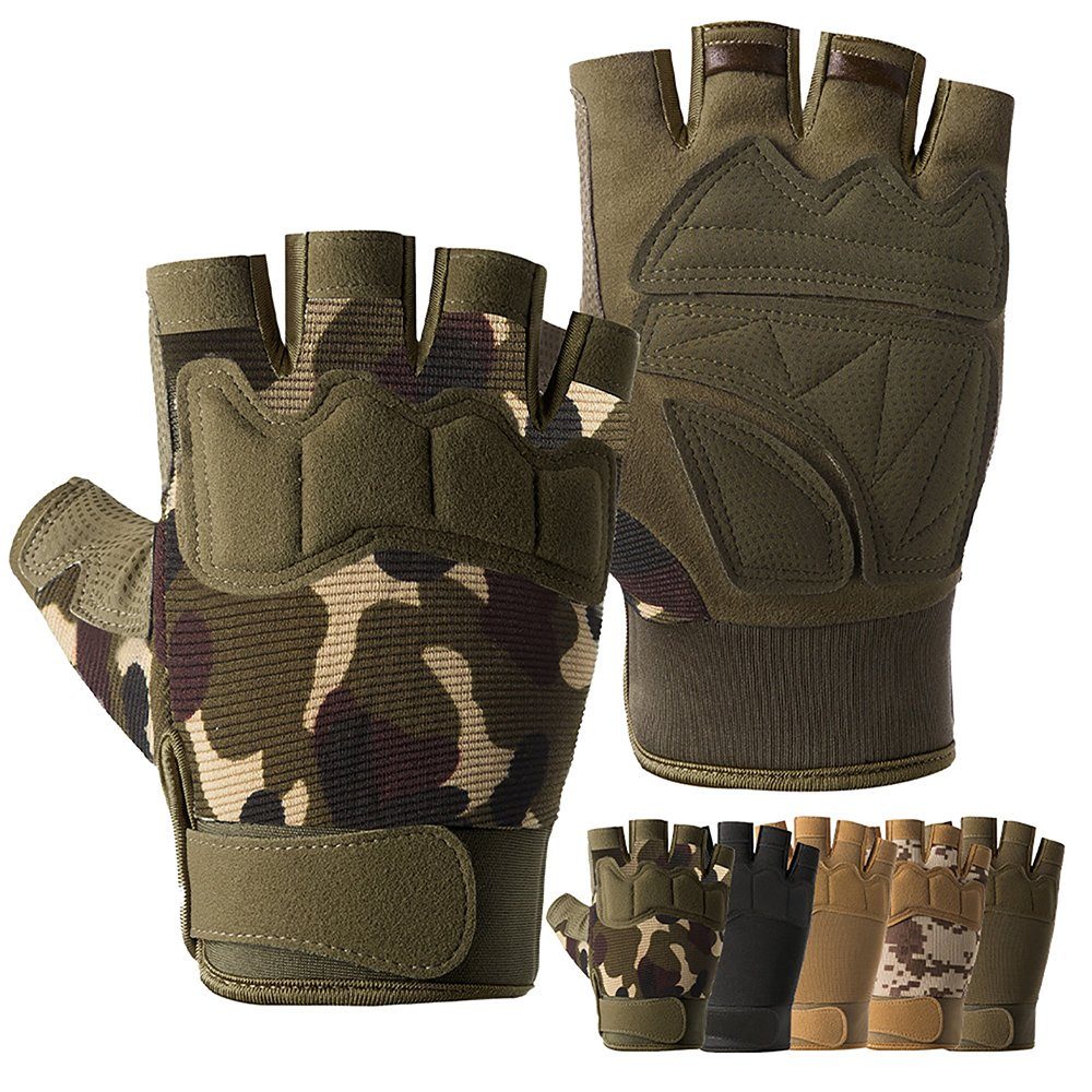 Tarnfarbe Handschuhe Bewegungstraining Fingerlose Radfahren BTTO Halbfinger,Camo Fahrradhandschuhe Anti-Rutsch, Fitnessstudio Joggen Outdoor Tactical für Men Fischen