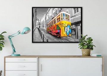 Pixxprint Leinwandbild kleine Besprühte S-Bahn, Wanddekoration (1 St), Leinwandbild fertig bespannt, in einem Schattenfugen-Bilderrahmen gefasst, inkl. Zackenaufhänger