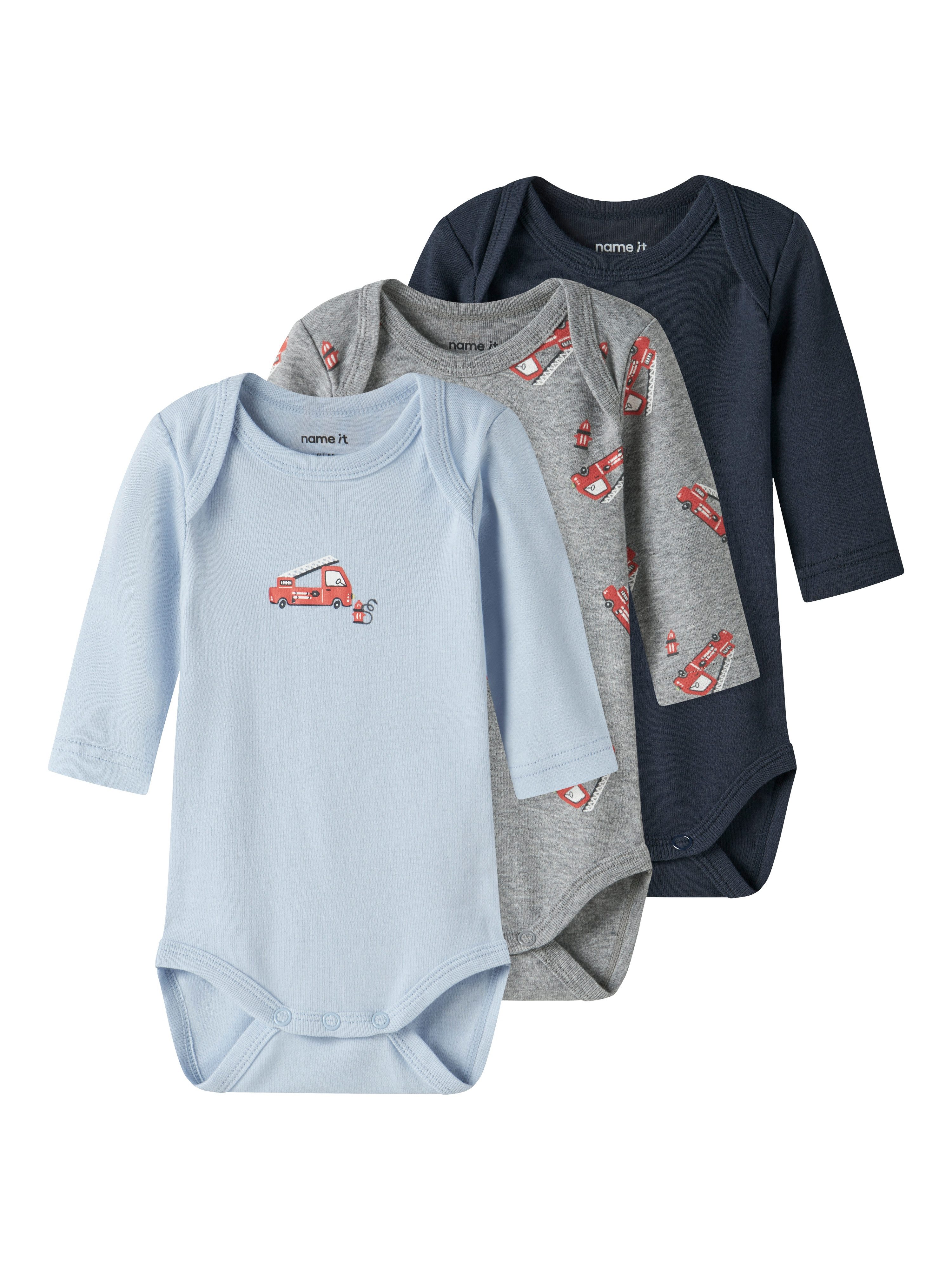 Name It Langarmbody NBMBODY 3P LS FIRETRUCK NOOS (Packung, 3-tlg)