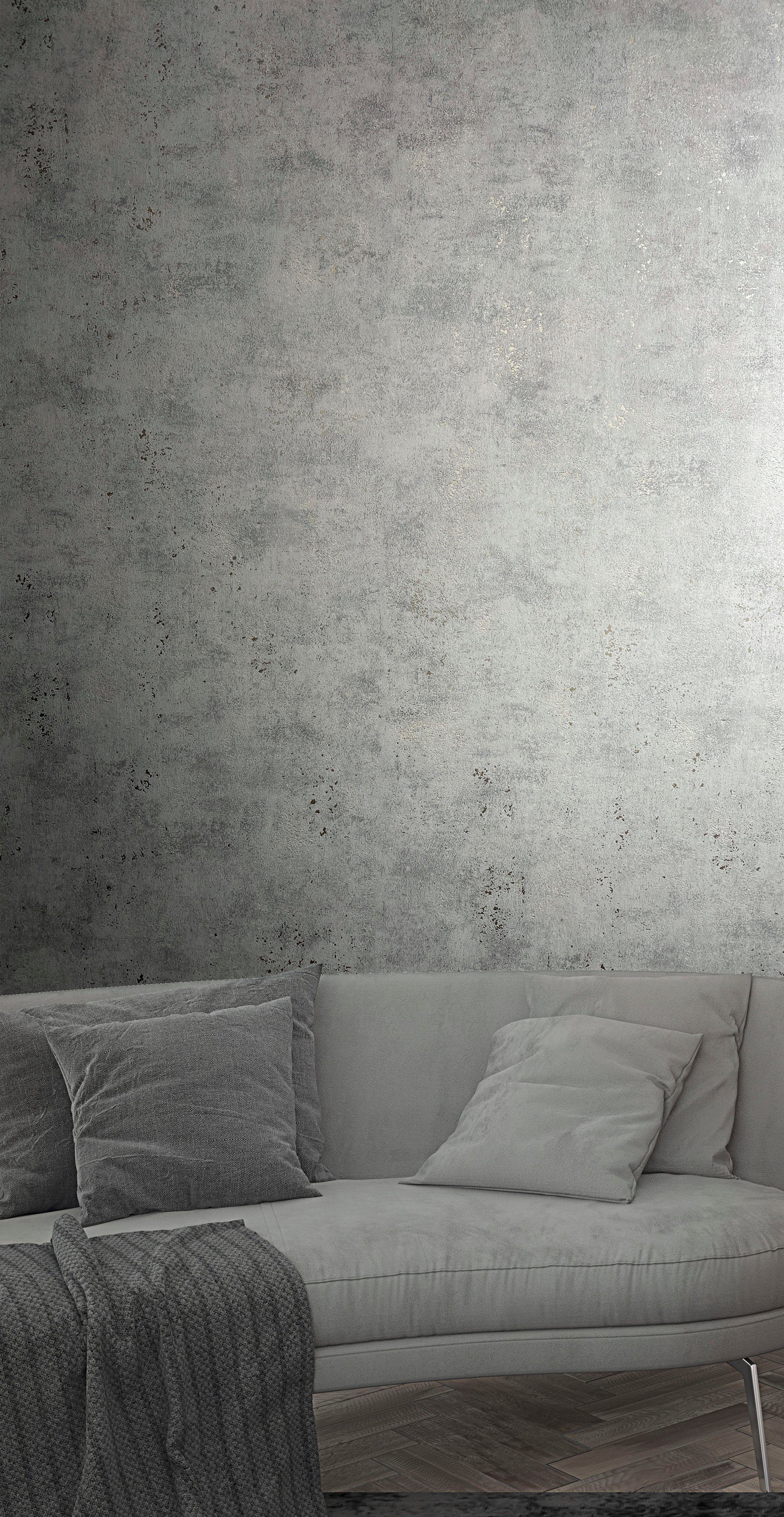 Marburg Vliestapete glänzend, Küche grau moderne Concrete, Vliestapete für Wohnzimmer Schlafzimmer strukturiert,