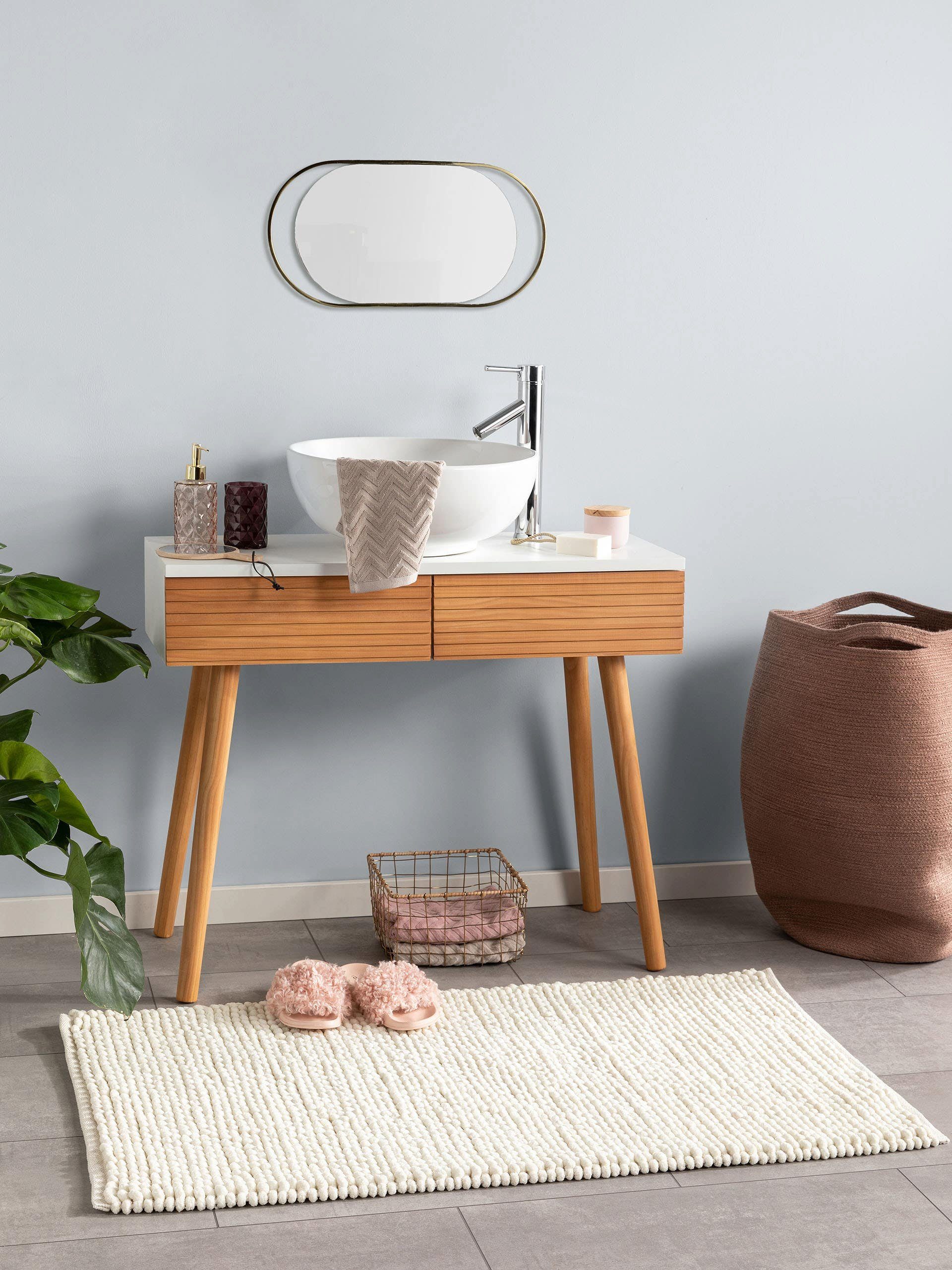 benuta Badematte Lynn, Höhe 11 mm, Kunstfaser, rechteckig, Kunstfaser, handgewebt, Uni, Hygge & Cozy, Badezimmer