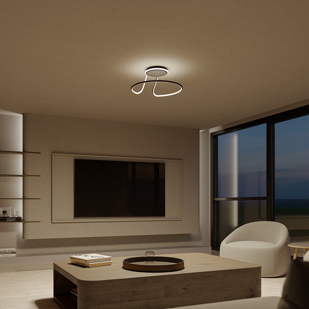 Neona LED Deckenleuchte LUMOS Schwarz, TRIAC dimmbar (per Wanddimmschalter), LED fest integriert, Warmweiß