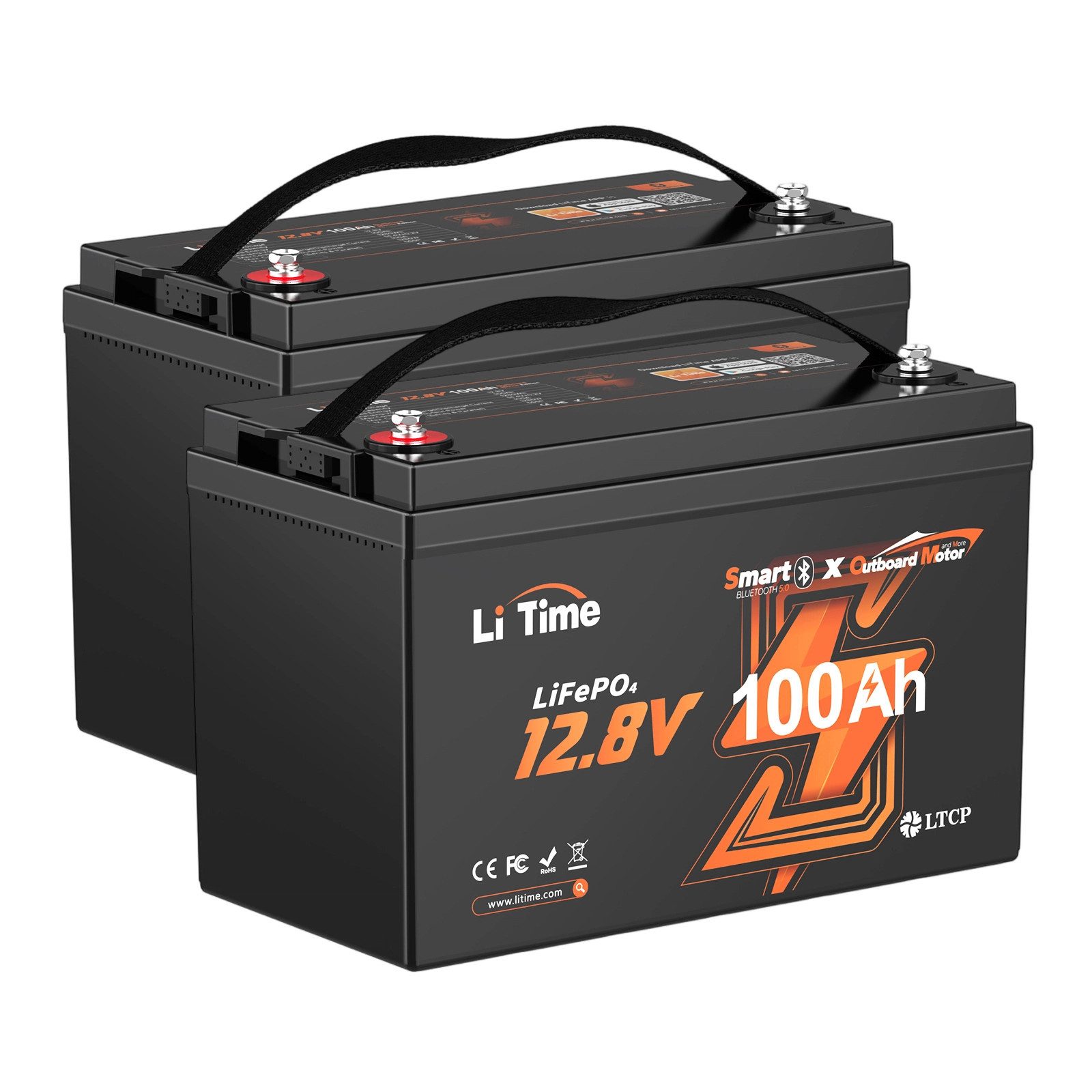 LiTime 12V 100Ah LiFePO4 Batterie für elektrischen Außenborder Trolling Motor Solarakkus (12 V), 1280Wh Solarspeicher mit Bluetooth für Boote mit Elektroaußenborder