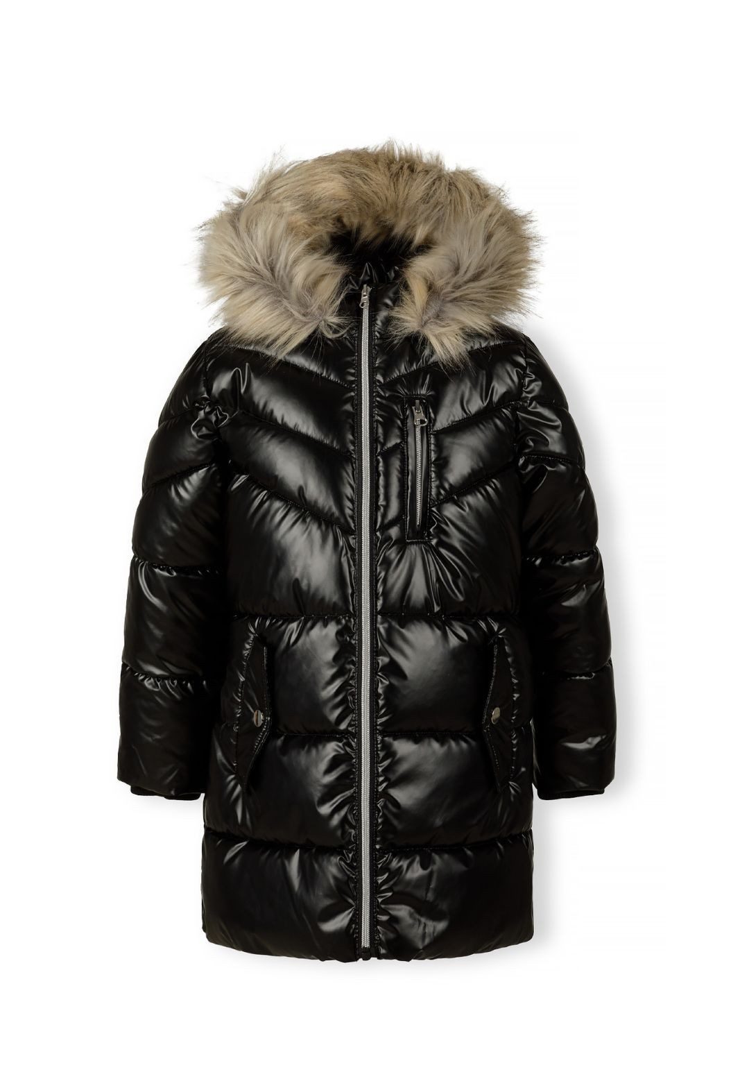 MINOTI Parka für Mädchen, Winterjacke mit Kunstfellkapuze, wattiert in Glanzoptik