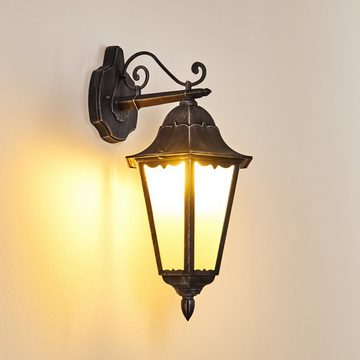 hofstein Außen-Wandleuchte »Ganna« Außenwandlampe abwärts in antikem Look, ohne Leuchtmittel, Aluguss in Schwarz/Silber m. Klarglas-Scheiben, m. E27