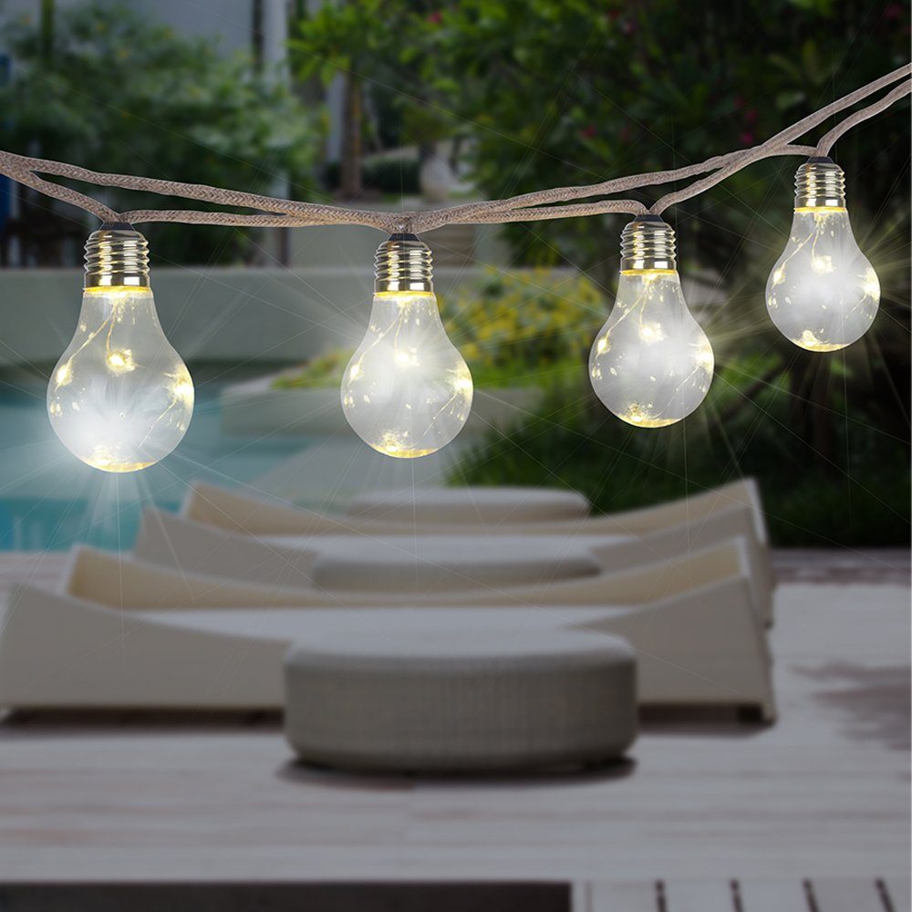 Gartenleuchte, Solar etc-shop verbaut, Lichterkette Warmweiß, LED fest LED-Leuchtmittel Lichterkette Glühbirnen Aussen