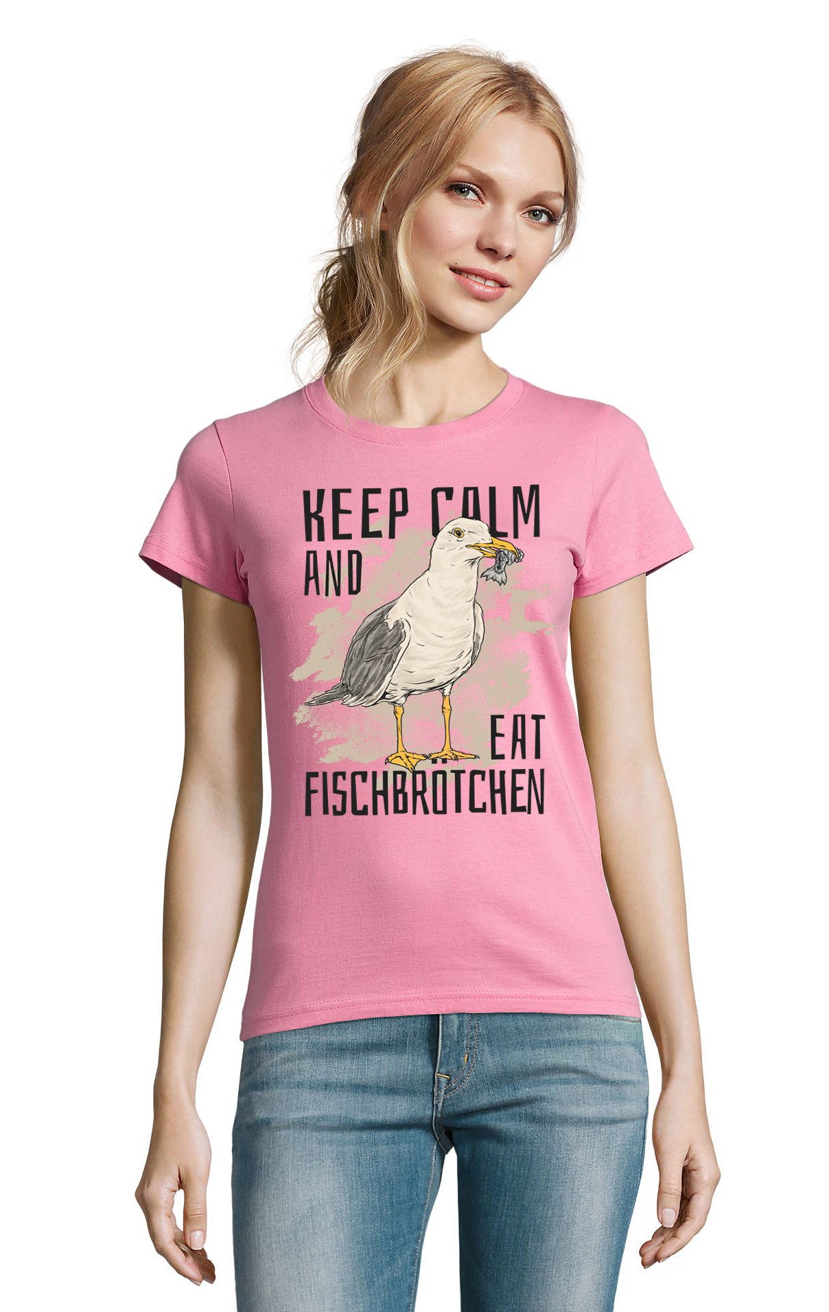 T-Shirt Fischbrötchen Damen T-Shirt Möwe Fischbrötchen Print Humor