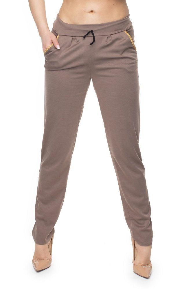 Schlupfhose Hose Freizeithose mit Goldbesatz an Eingrifftaschen