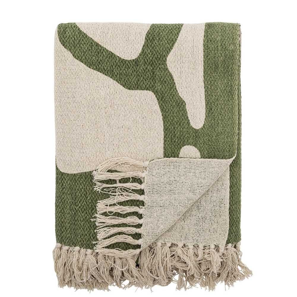 Wolldecke Bloomingville Decke DALMINE Natur Grün 160x130 cm, Bloomingville günstig online kaufen