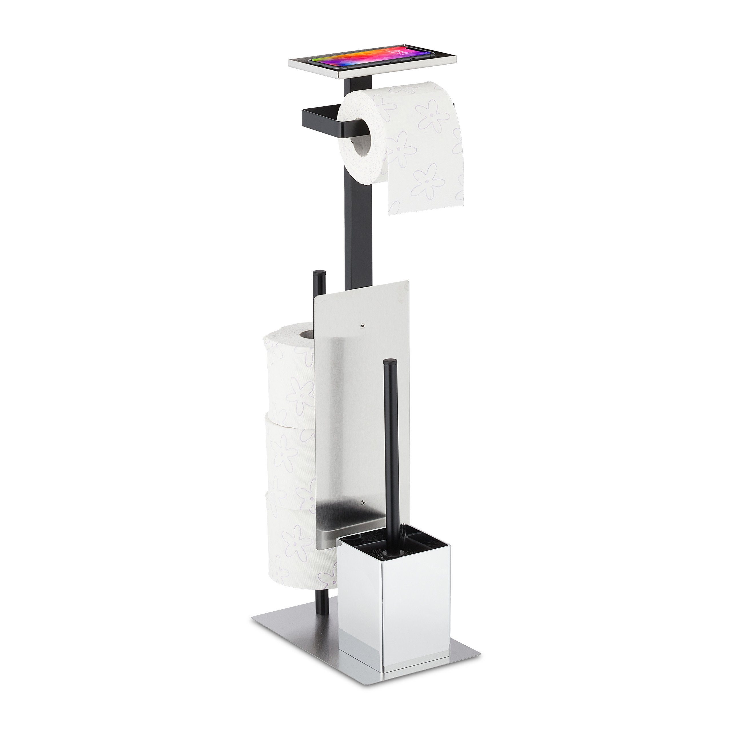 relaxdays Toilettenpapierhalter WC Garnitur mit Ablagefläche günstig online kaufen