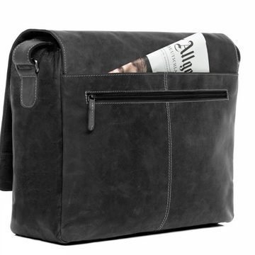SID & VAIN Messenger Bag Leder Umhängetasche Unisex SPENCER, Laptoptasche 15 Zoll Echtleder, Businesstasche Damen Herren grau