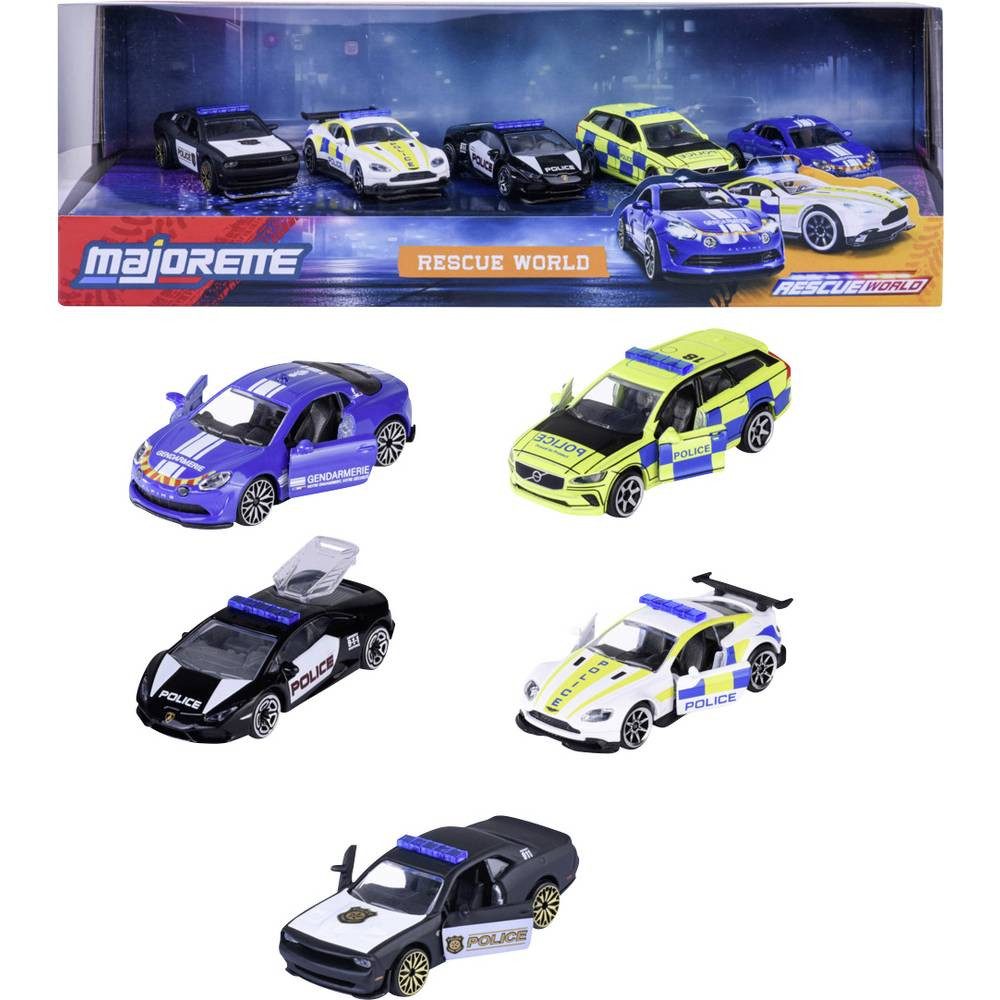 majORETTE Spielzeug-Polizei Lamborghini, Volvo, Aston Martin Rescue World 5 Pieces Giftpack