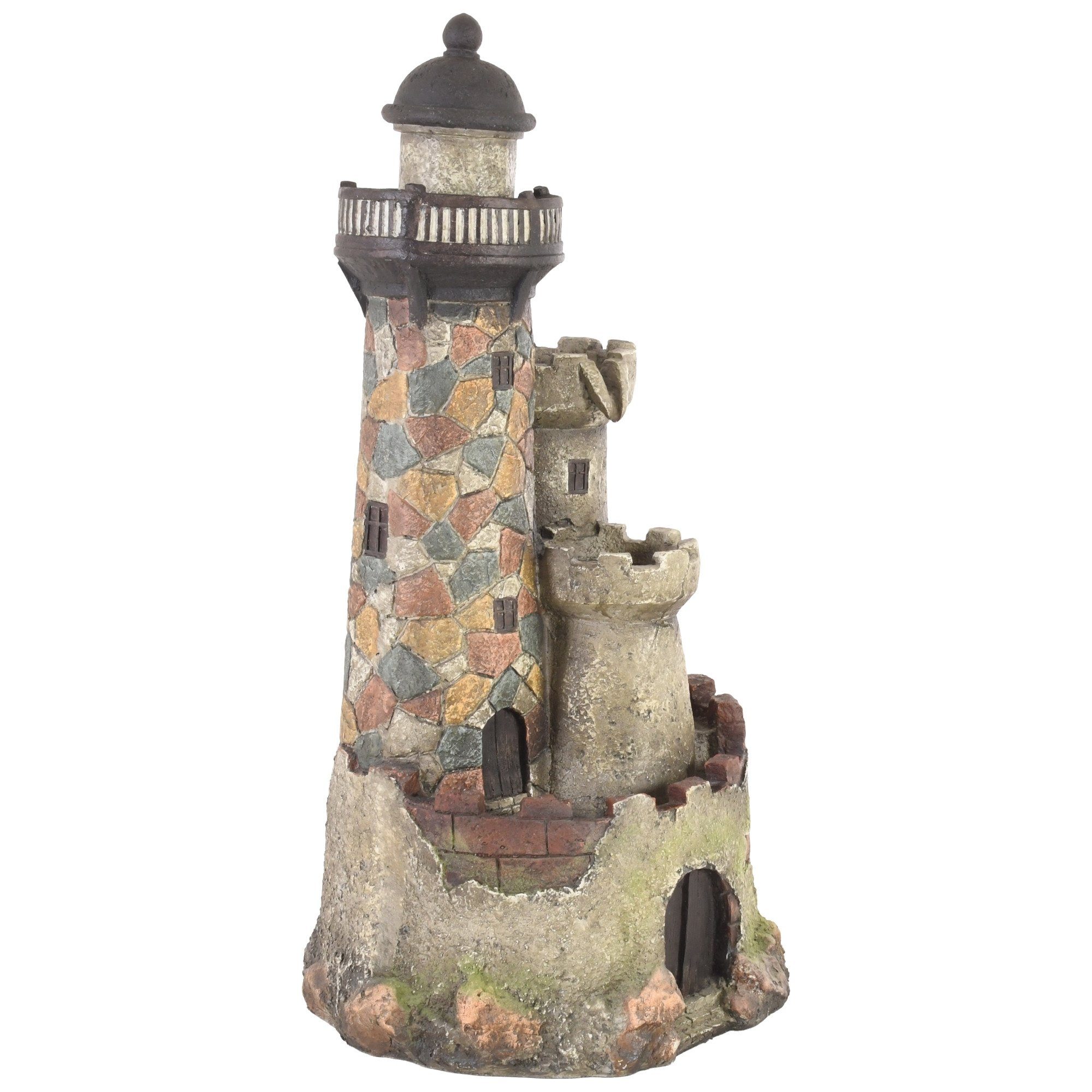 Raburg Gartenbrunnen Leuchtturm braun, mit warmweißen - massives in Natur NATUR-FELS-OPTIK Pumpe mit cm in / Dekobrunnen XXL Breite, LEDs, Polyresin Felsoptik, 57,00