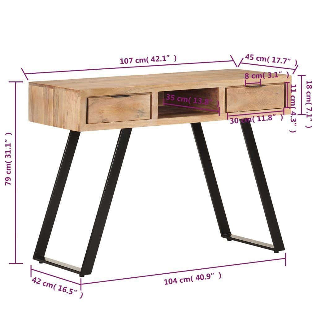 Schreibtisch Kanten Massivholz cm 107x45x79 Lebendige Akazie furnicato