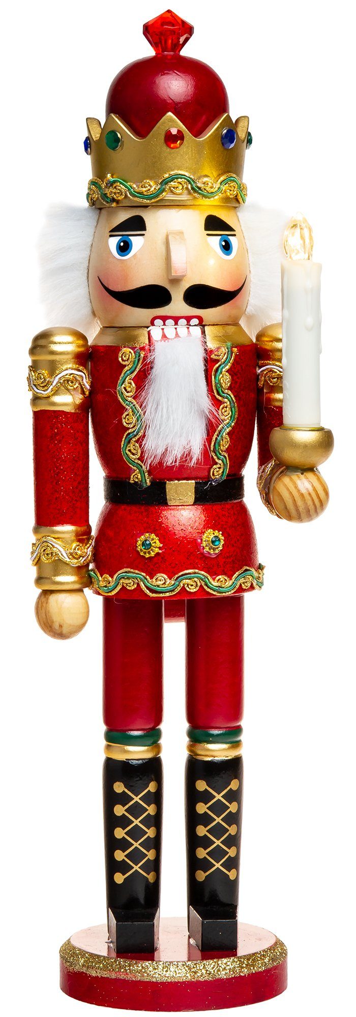 SIKORA Weihnachtsfigur NK-C XL Glitzer Deko Nussknacker aus Holz mit LED Kerze