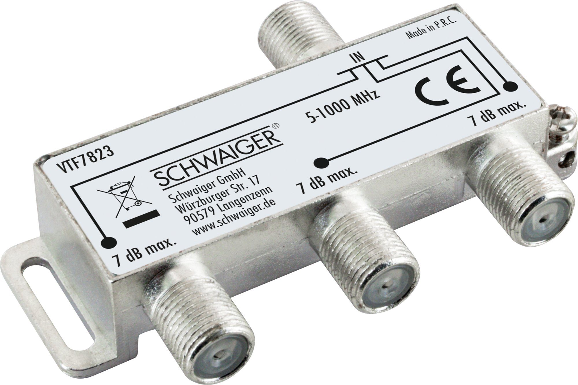 Schwaiger SAT-Verteiler VTF7823 531 (verteilt ein Signal auf drei Teilnehmer), für Kabel- und Antennenanlagen