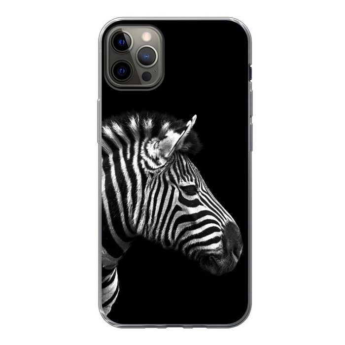 MuchoWow Handyhülle Zebra - Schwarz - Weiß - Porträt - Tiere Handyhülle Apple iPhone 12 Pro Max Smartphone-Bumper Print Handy