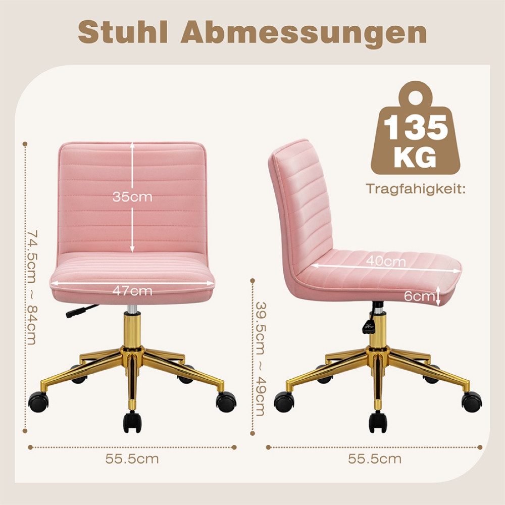 Hellove Stuhl Schminktischstuhl mit Rädern, Samt günstig online kaufen