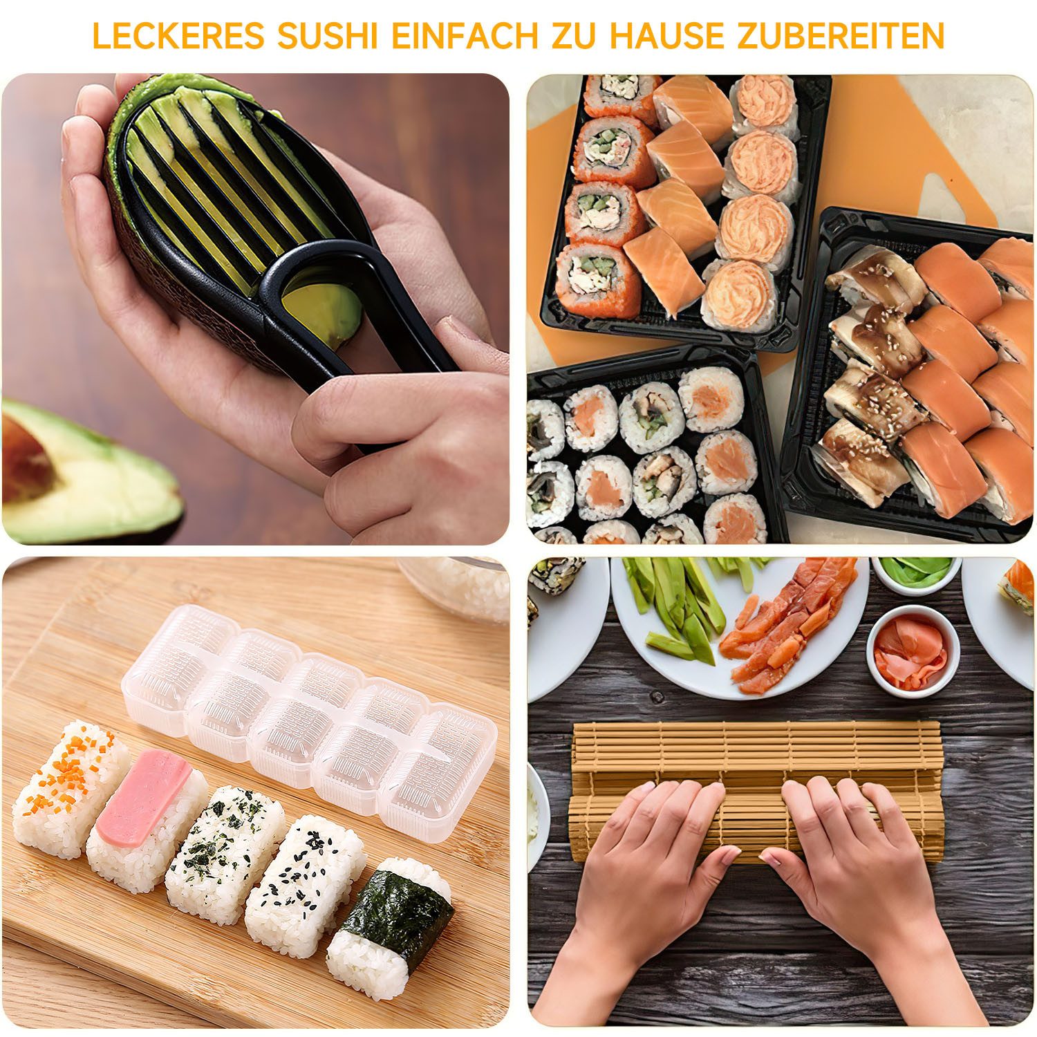 SURFOU Sushiteller Sushi Maker Set 20 Stück Sushi Kit mit matte Bazooka, mit Messer Essstäbchen Avocadoschneiderr Geschmacksgericht
