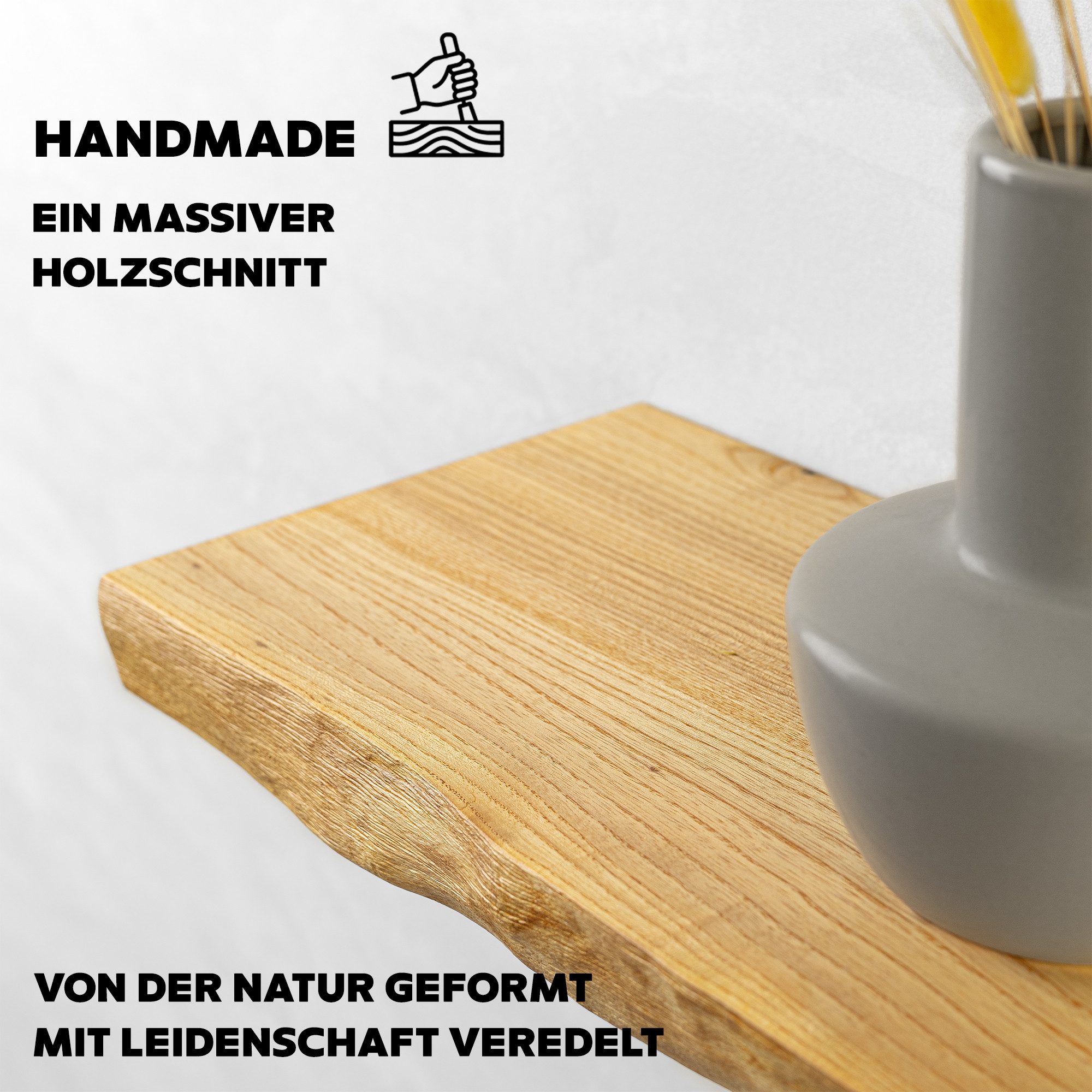 tømmermann Wandregal Schweberegal Holzregal mit Baumkante - Hängeregal aus Massivholz Eiche, Komplett-Set