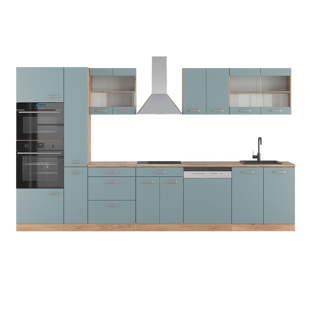 Vicco Küchenzeile R-Line, Blau-Grau/Eiche, 350 cm günstig online kaufen