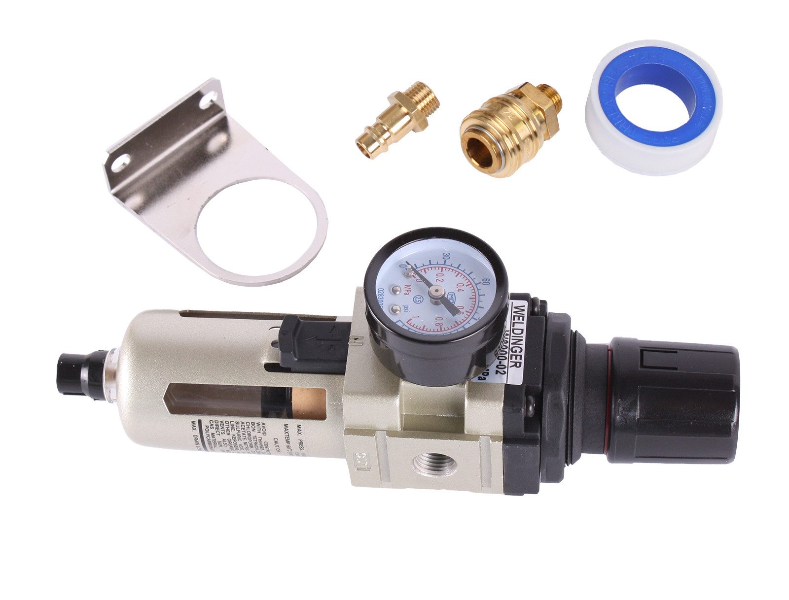 WELDINGER Druckluftwerkzeug Druckluftregler 3/8" mit Filter und Wasserabscheider Schnellkupplungen, Metallgehäuse, 3/8" Anschluss mit Schnellkupplungen
