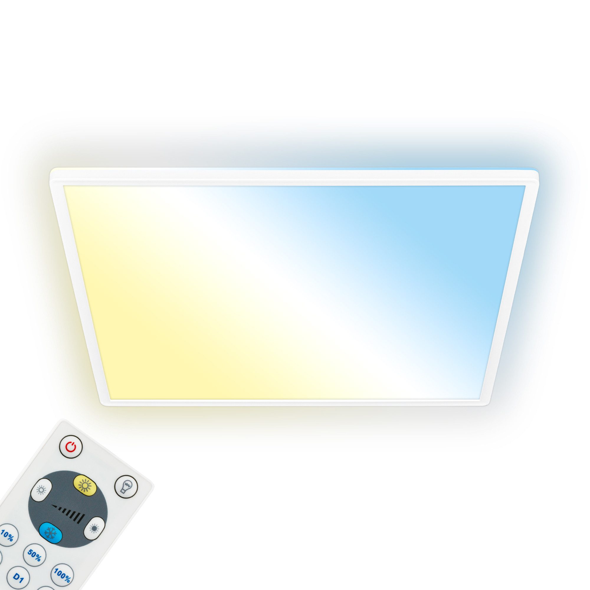 Briloner Leuchten LED Deckenleuchte 7541016, Dimmbar, Fernbedienung, indirektes Licht, Flach, Nachtlichtfunktion, Timer, CCT, LED fest verbaut, Farbwechsler, LED Deckenlampe 56x56x3 cm (LxBxH) Weiß 45W Wohnzimmer Schlafzimmer
