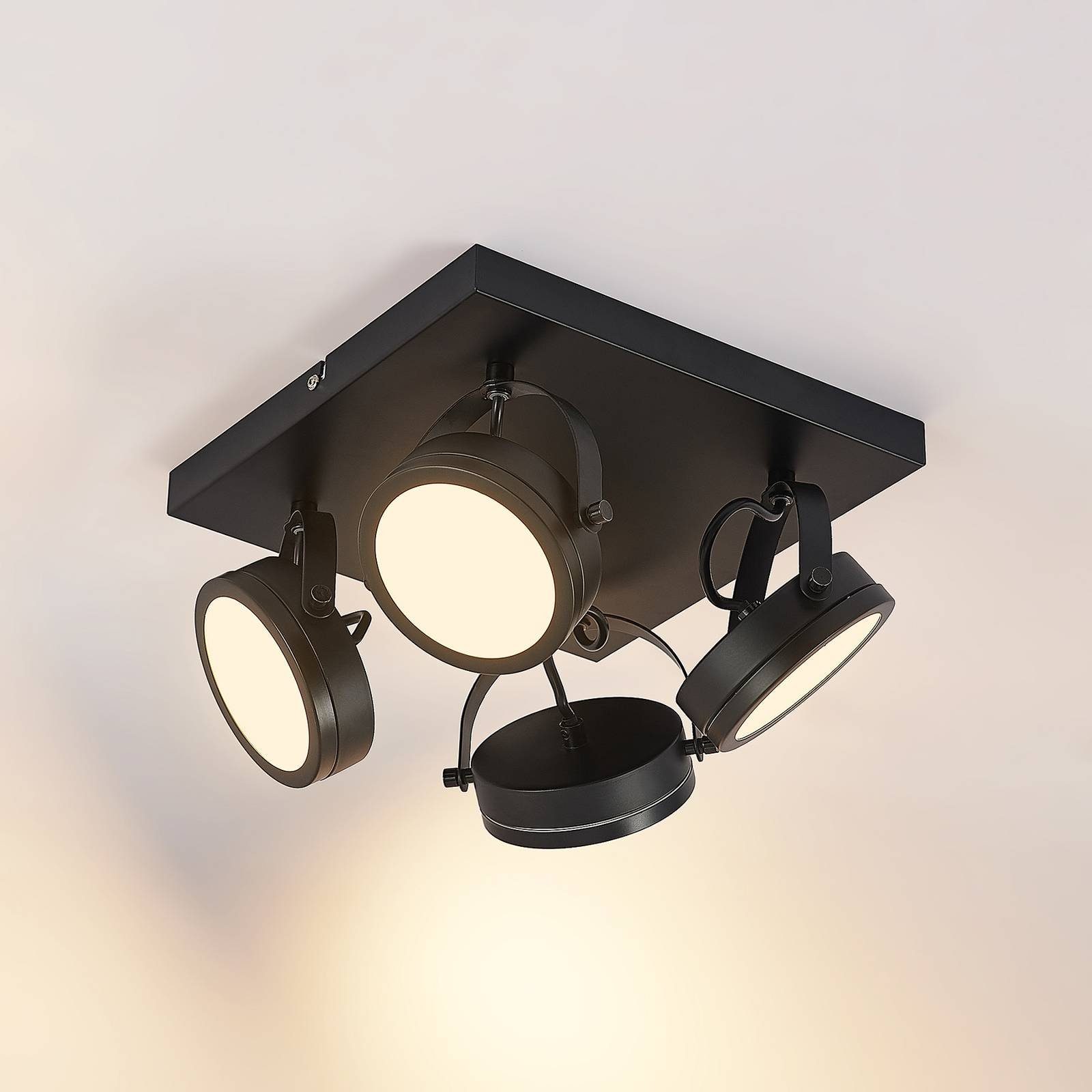 Lindby LED Einbaustrahler Omila, inklusive, Eisen, inkl. Modern, warmweiß, Leuchtmittel Schwarz, Leuchtmittel, GX53 4 flammig