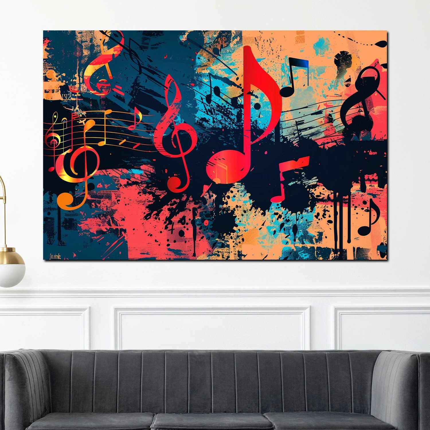 Artedinoi Leinwandbild Musiknoten Notenschlüssel bunt Pop Art Leinwandbild Wandbild XXL, Musiknoten, bunt