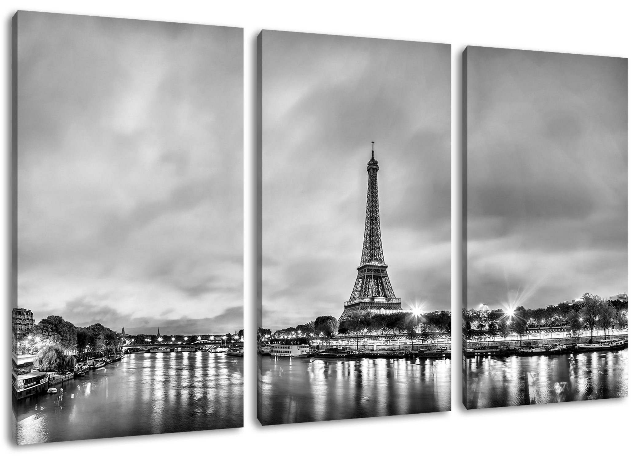 Pixxprint Leinwandbild Eifelturm Paris bei Nacht, Eifelturm Paris bei Nacht 3Teiler (120x80cm) (1 St), Leinwandbild fertig bespannt, inkl. Zackenaufhänger