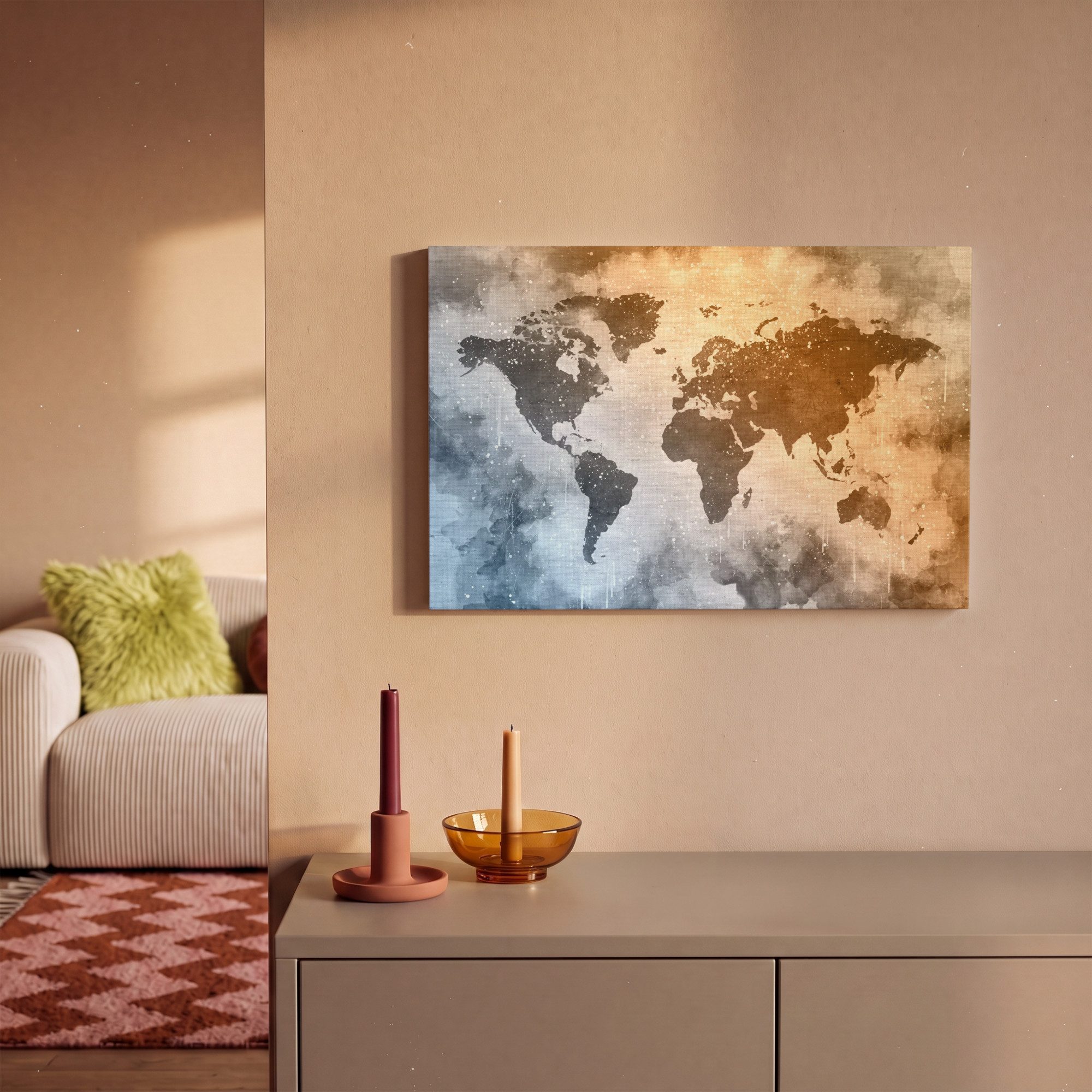 OneMillionCanvasses® Leinwandbild Weltkarte - Abstrakt - Farben, Fotodruck (1 St), Leinwand Bilder Klein, Wand Dekoration Aesthetic 30x20 cm – Bild 2 von 5